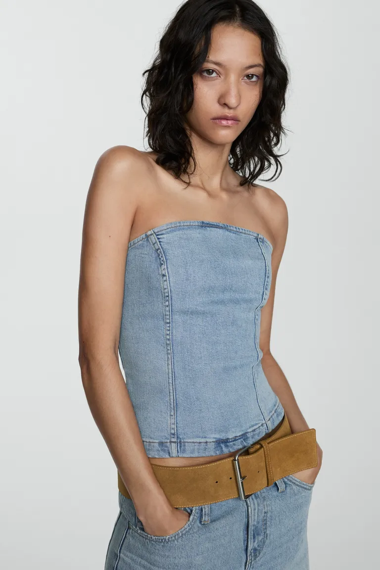 Top denim palabra honor de Mango en Tops para argentina