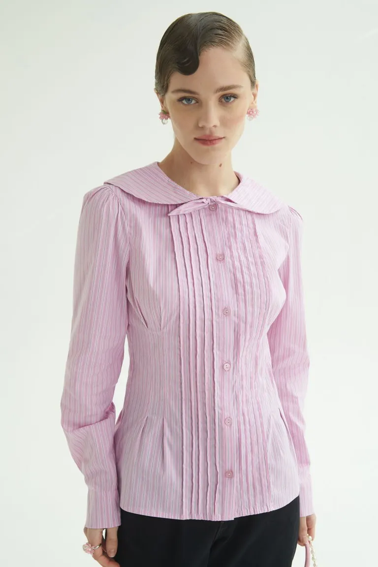 Camisa de poplín rosa con detalles fruncidos y lazo al frente de Las Pepas en Camisas para argentina