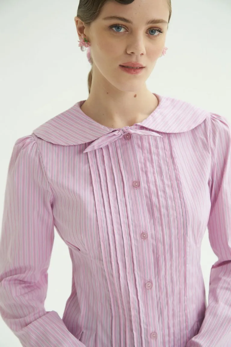 Camisa de poplín rosa con detalles fruncidos y lazo al frente de Las Pepas en Camisas para argentina
