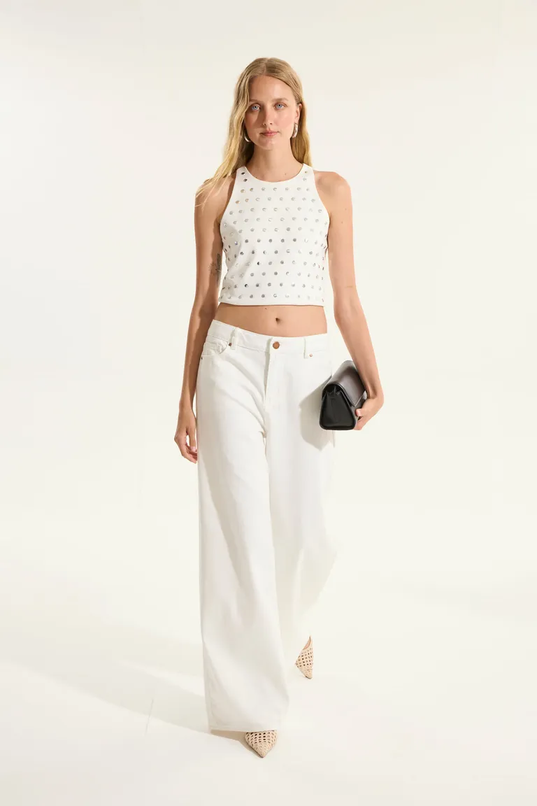 Top de punto con aplicaciones de tachas planas en diseño ajustado y apertura en la espalda de Portsaid en Tops para argentina