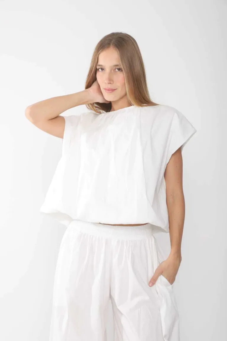 Blusa de estilo globo en algodón con botón en la espalda de Belle en Blusas para argentina