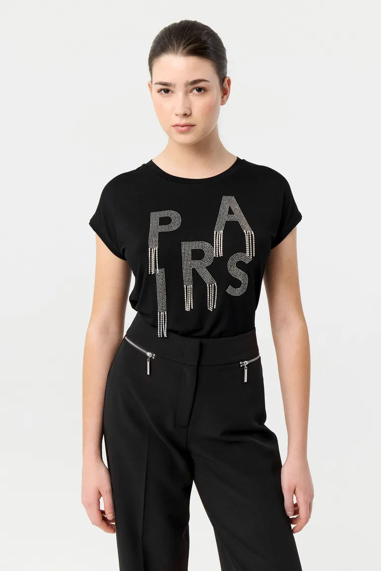 Remera de mangas cortas con escote redondo y apliques brillantes en la parte frontal de Markova en Remeras para argentina