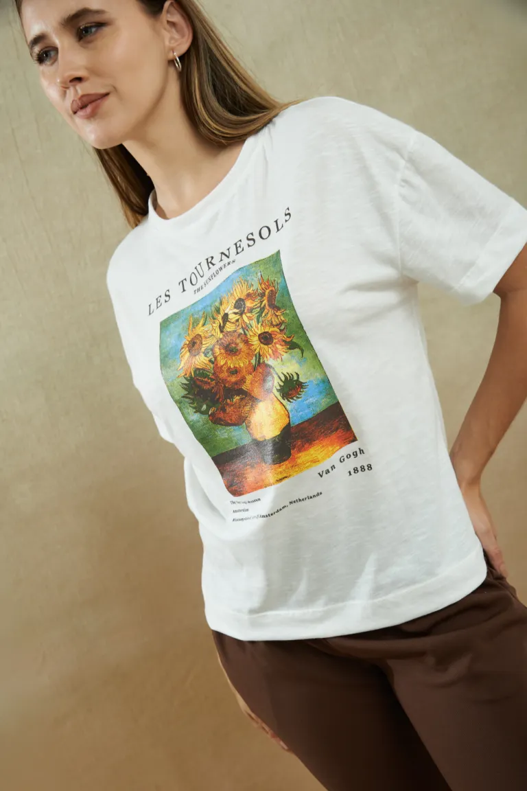 Remera estampada de algodón con flores coloridas para mujer de Apricot en Remeras para argentina