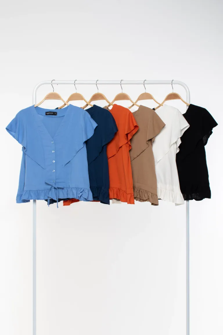 Blusa naranja de manga corta con detalles voluminosos para mujer de Apricot en Blusas para argentina