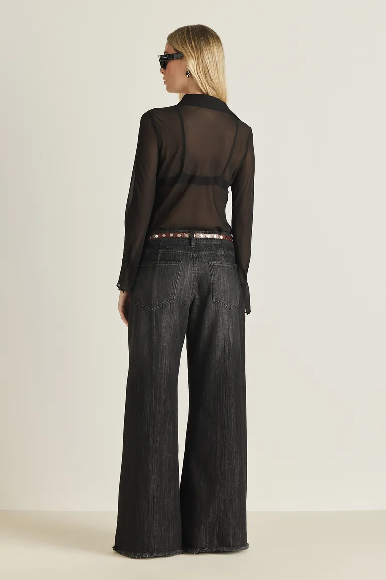 Camisa de gasa negra con detalles personalizados, diseño transparente y elegante caída de Tucci en Camisas para argentina