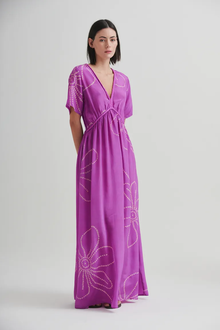 Vestido maxi rosa orchid de viscosa con escote en V y mangas amplias de Sweet en Vestidos para argentina