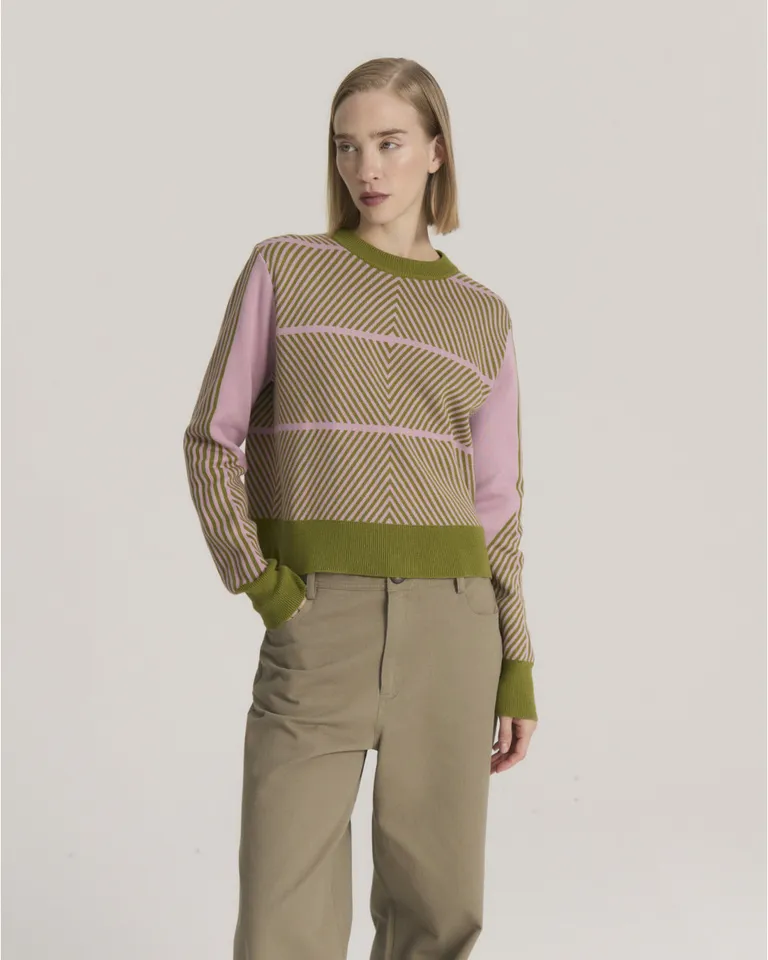 Sweater tejido con diseño geométrico de escote redondo y calce regular de Blue Sheep en Buzos y Sweaters para argentina