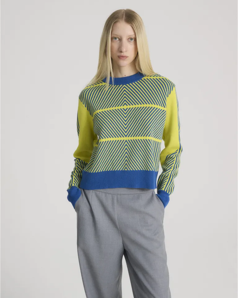 Sweater tejido con diseño geométrico de escote redondo y calce regular de Blue Sheep en Buzos y Sweaters para argentina
