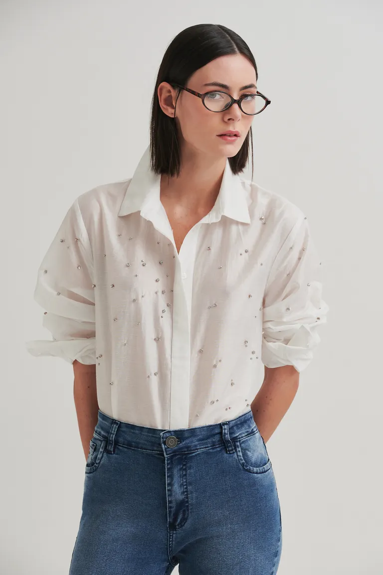 Camisa blanca de corte relajado con bordado de mostacillas de Sweet en Camisas para argentina