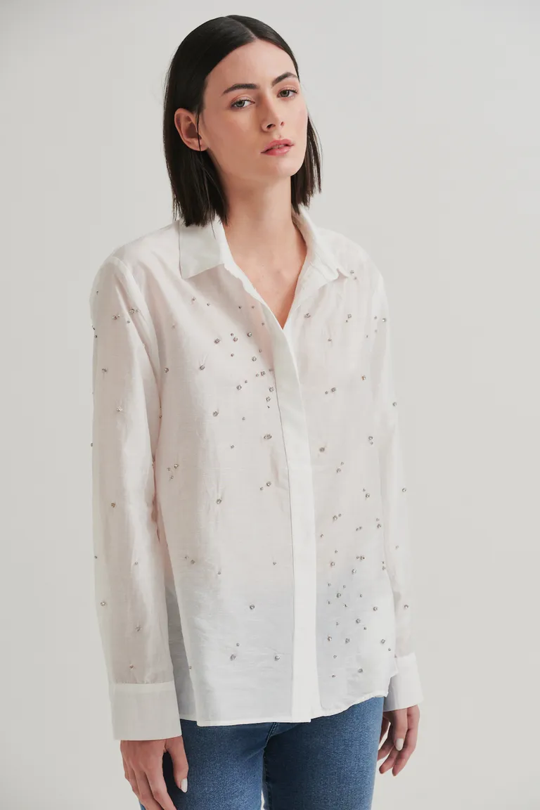 Camisa blanca de corte relajado con bordado de mostacillas de Sweet en Camisas para argentina