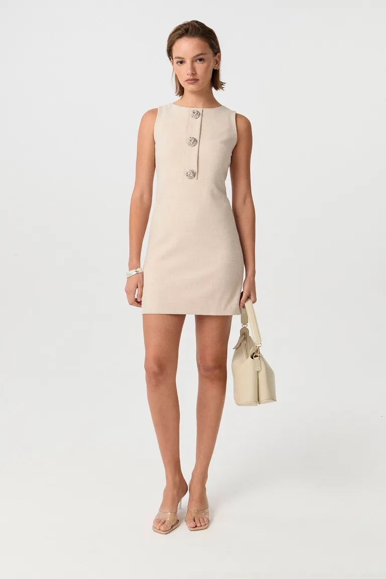 Vestido de sastrería de viscosa melange con botones exclusivos y silueta evasé de Markova en Vestidos para argentina