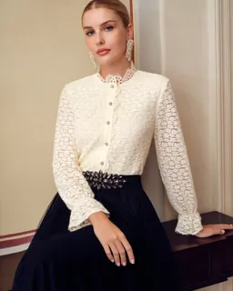 Blusa encaje cuello alto zeylah de Motf en Blusas para argentina