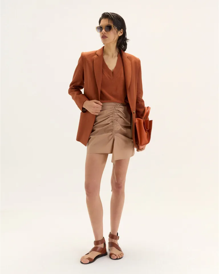 Blazer naranja de lino con diseño cruzado y un solo botón para un look moderno y elegante de Blue Sheep en Blazers para argentina