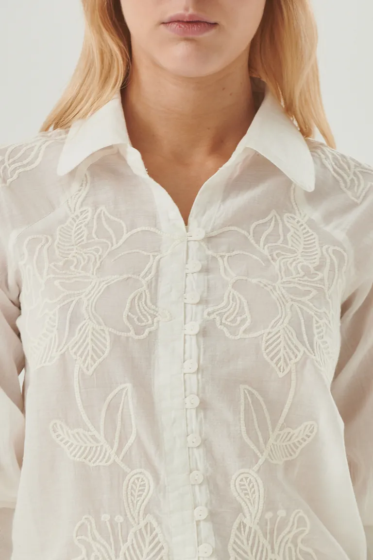 Camisa de algodón con bordados florales y mangas elásticas de Sweet en Camisas para argentina