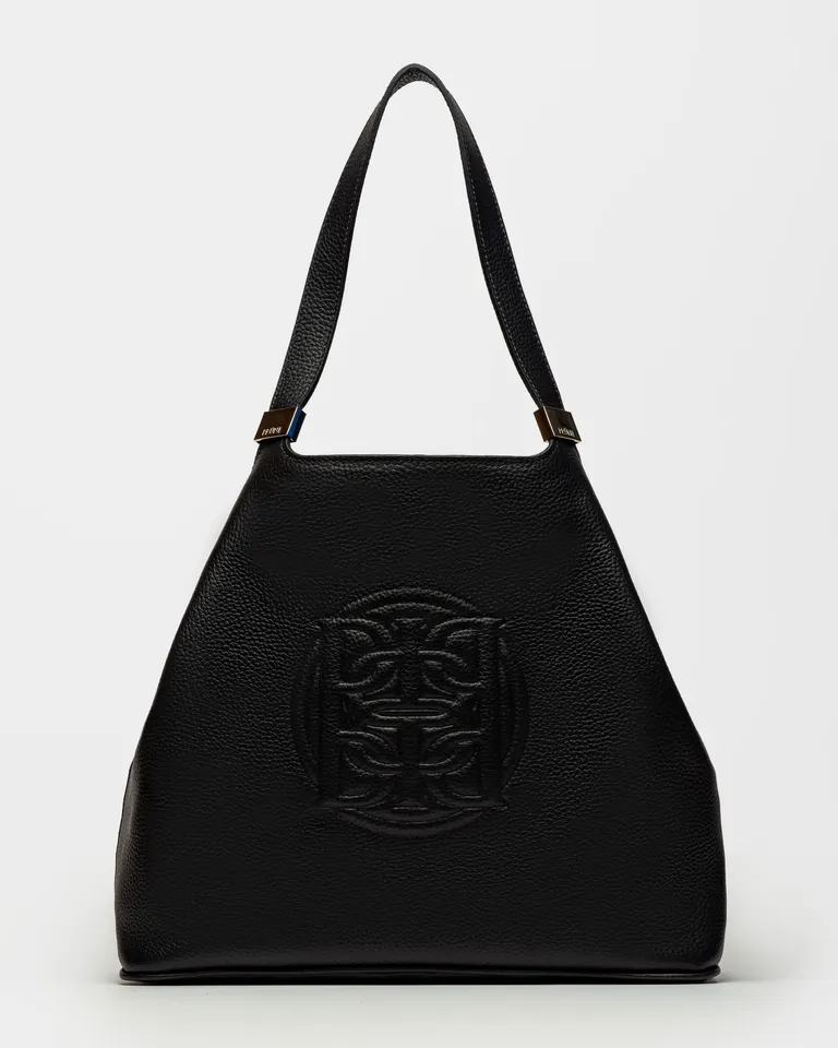 Bolso de estilo sencillo y elegante en cuero negro con logo gofrado de Prüne en Bolsos y Carteras para argentina
