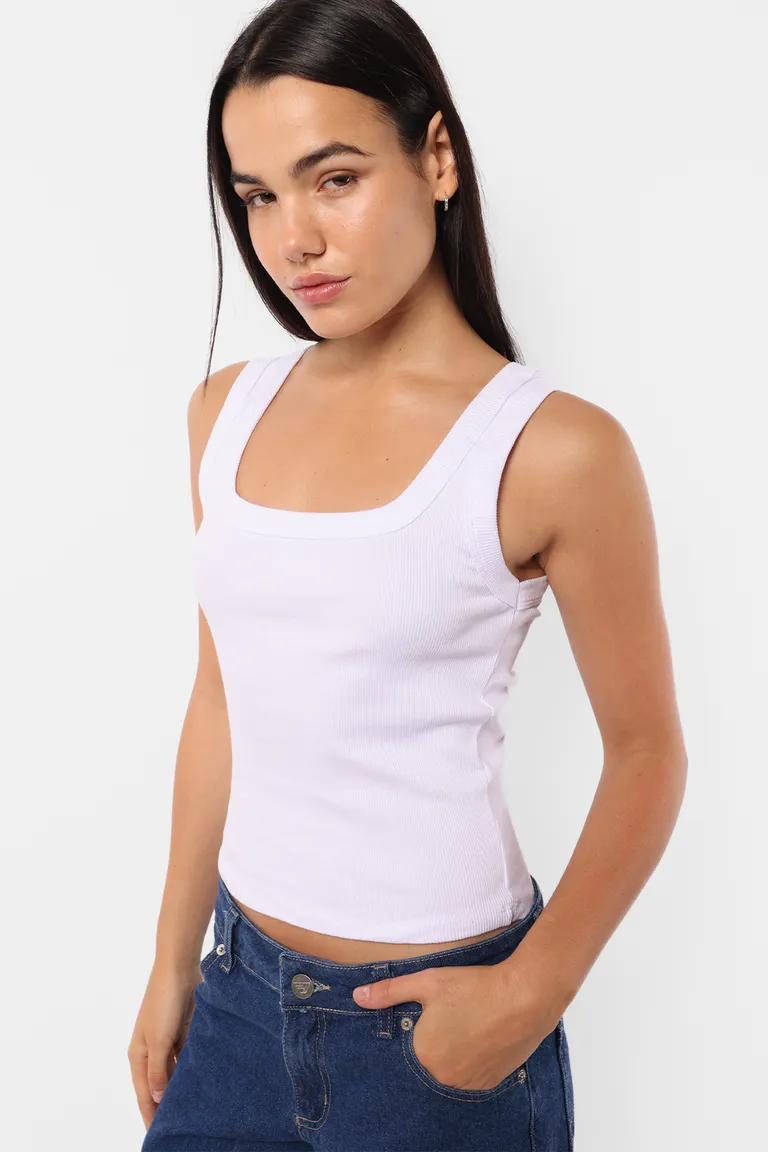 Top de algodón de escote cuadrado con detalle de collareta ancha de Top White en Tops para argentina