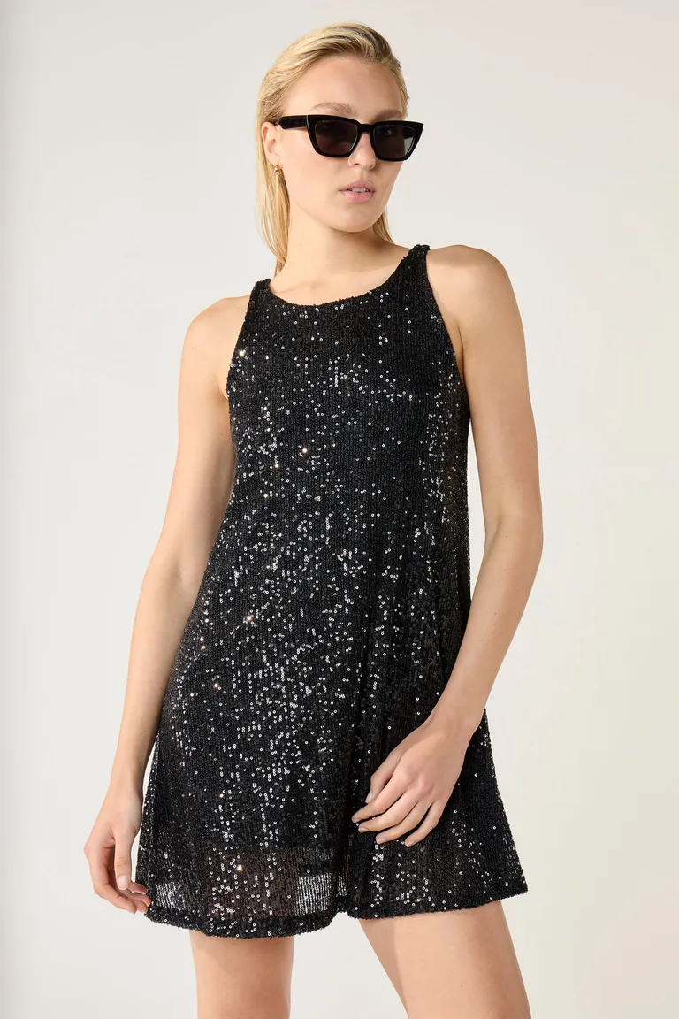 Vestido corto negro de microtul bordado con lentejuelas de Cuesta Blanca en Vestidos para argentina