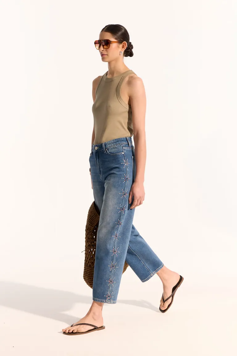 Pantalón de mezclilla con tachas aplicadas en los laterales para un toque de estilo de Portsaid en Pantalones para argentina