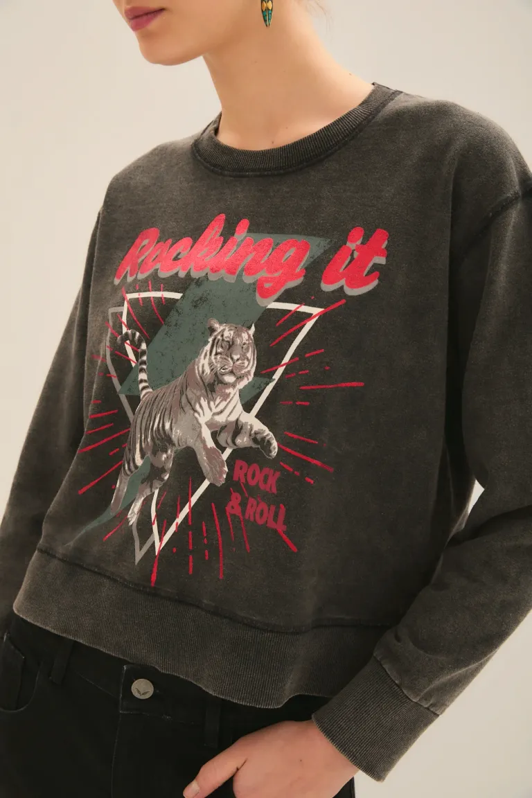 Buzo oversize de algodón con estampa de tigre en relieve de Rapsodia en Buzos y Sweaters para argentina