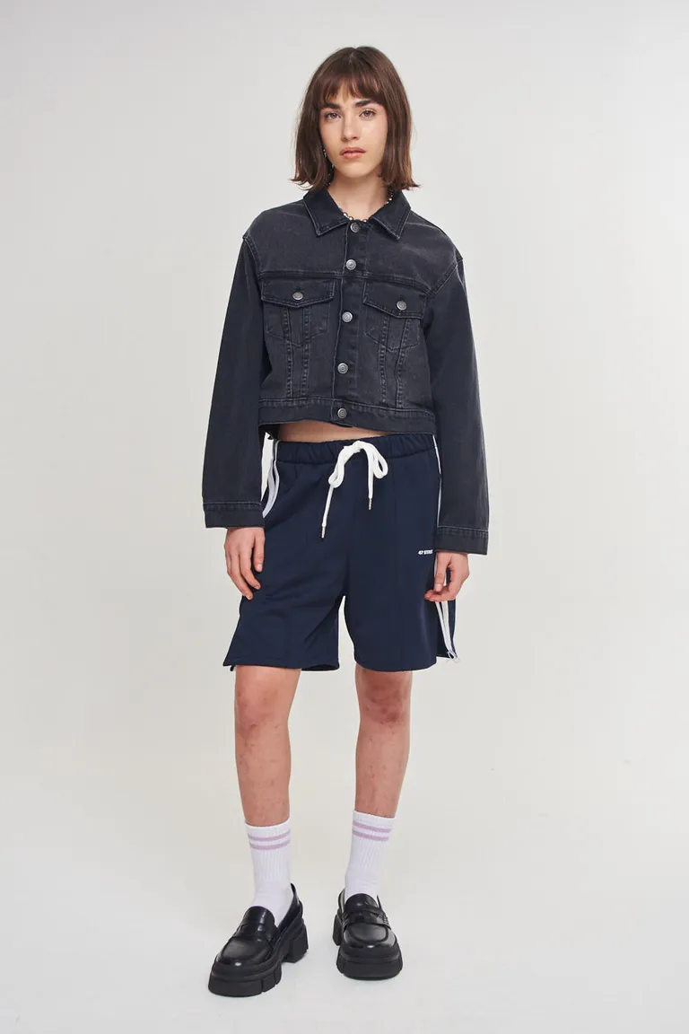 Chaqueta de denim negra de corte recto con desgaste artesanal de 47 Street en Chaquetas para argentina