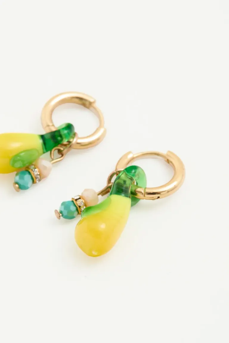 Pendientes de argolla con dije de limón de vidrio de Rapsodia en Bijouterie para argentina