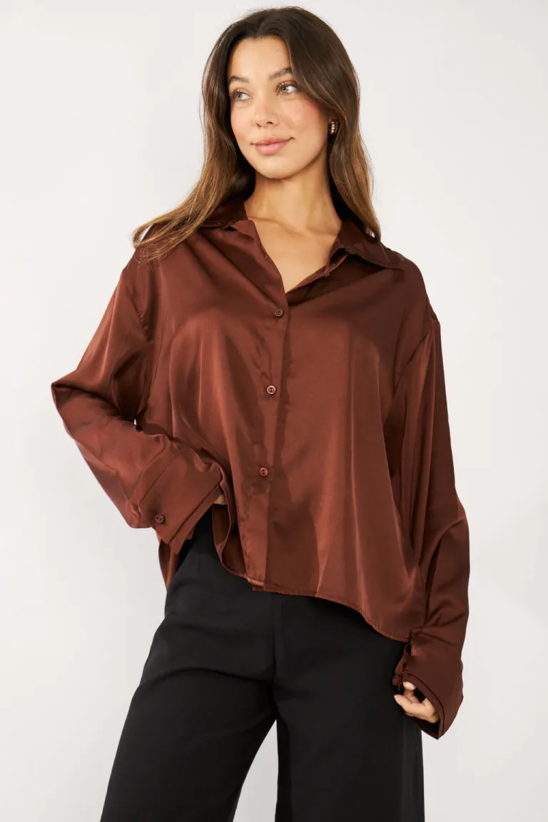 Camisa de seda de manga larga con diseño holgado para mujer de Belle en Camisas para argentina