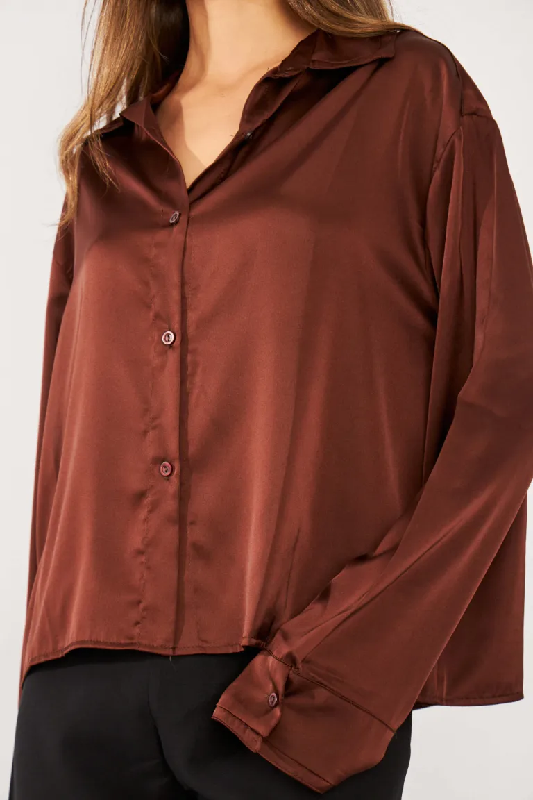 Camisa de seda de manga larga con diseño holgado para mujer de Belle en Camisas para argentina