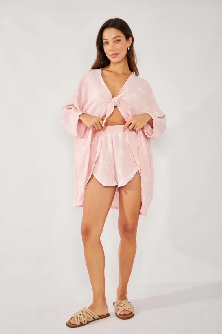 Kimono rosa bordado de estilo amplio y elegante de Belle en Kimonos para argentina