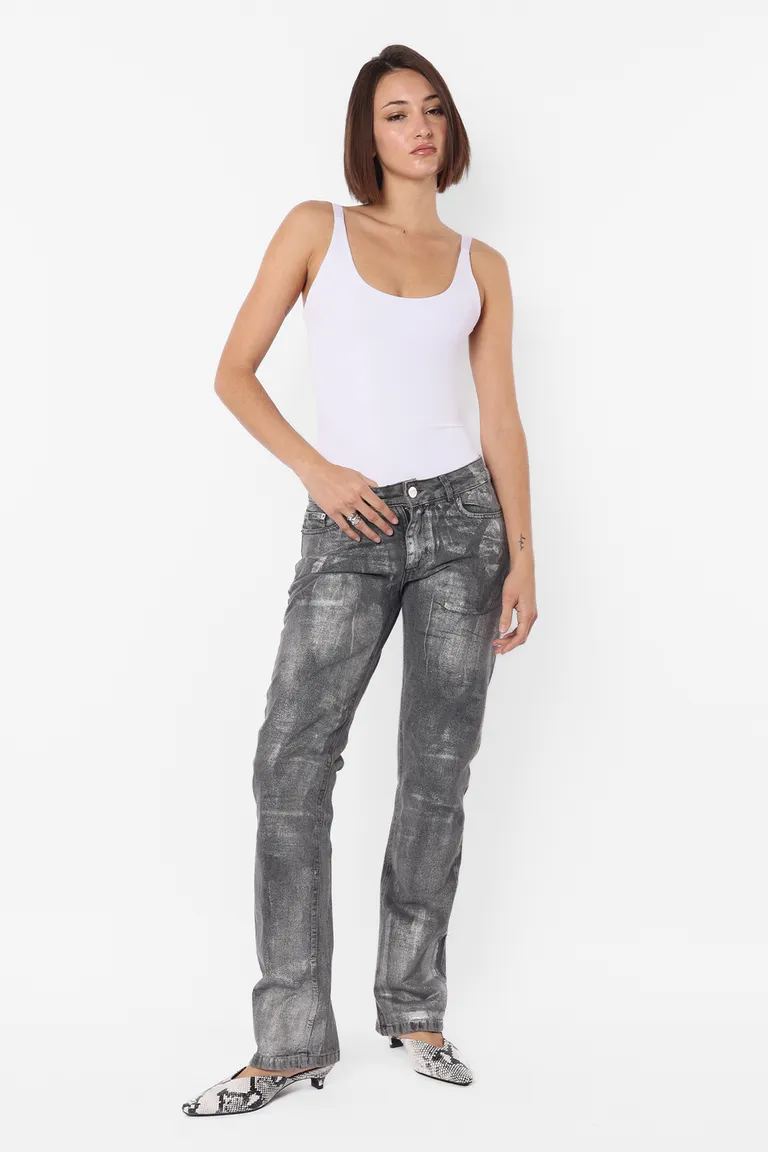 Pantalón denim de corte recto con detalles de foil artesanales de Top White en Pantalones para argentina