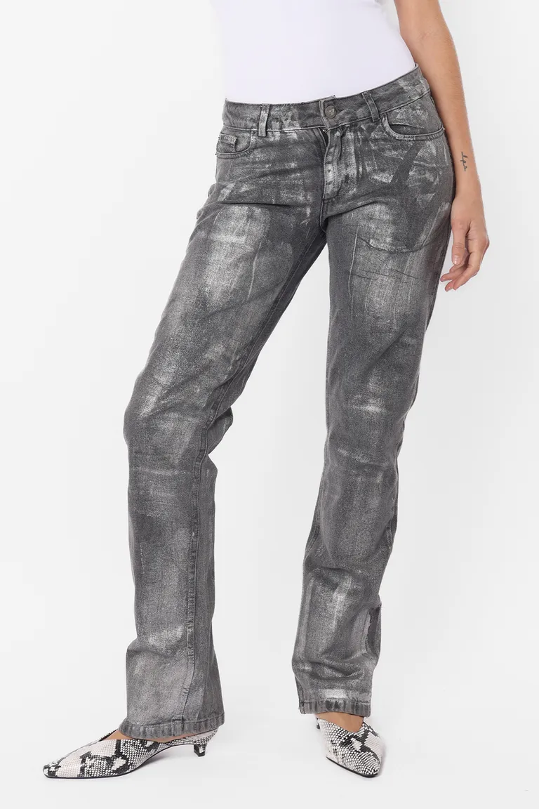 Pantalón denim de corte recto con detalles de foil artesanales de Top White en Pantalones para argentina