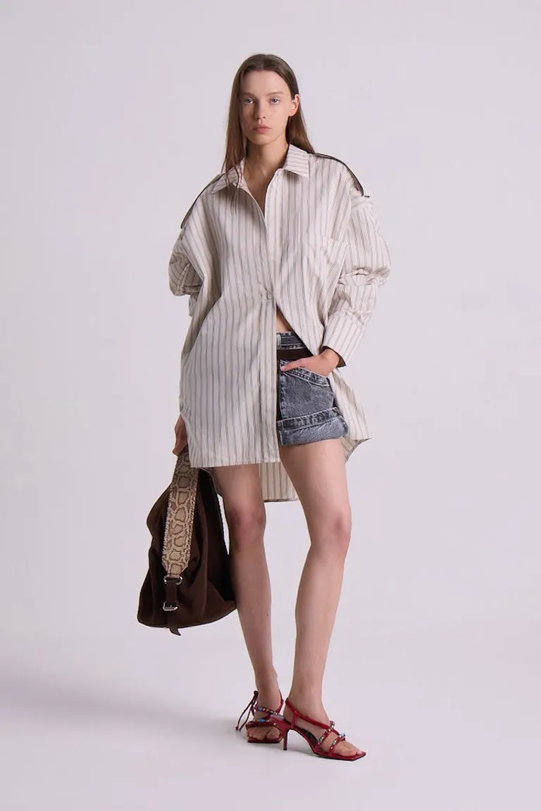 Camisa de cuero de oveja de diseño rayado, elegante y versátil para mujer de Maria Cher en Camisas para argentina