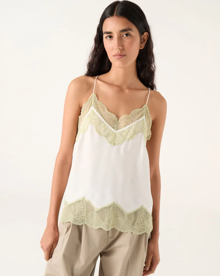 Top sin mangas con breteles finos y detalles de encaje en escote y ruedo de Furzai en Tops para argentina