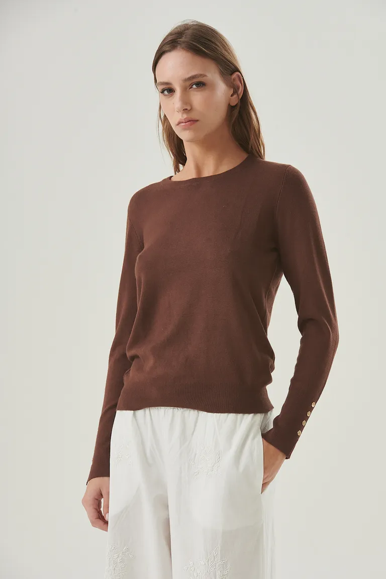 Suéter de punto con detalles acanalados en un tono marrón cálido de Sweet en Buzos y Sweaters para argentina