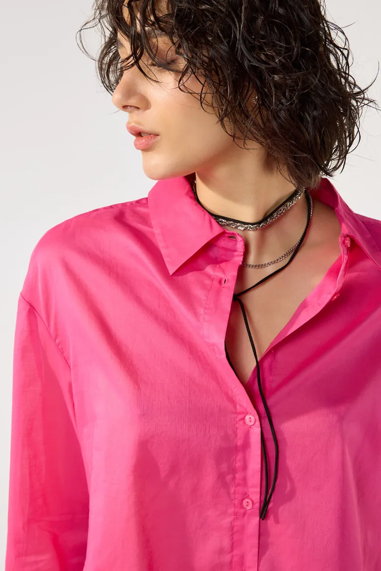 Camisa oversize de algodón rosa con cuello solapa y manga larga acabada en puño de Cuesta Blanca en Camisas para argentina