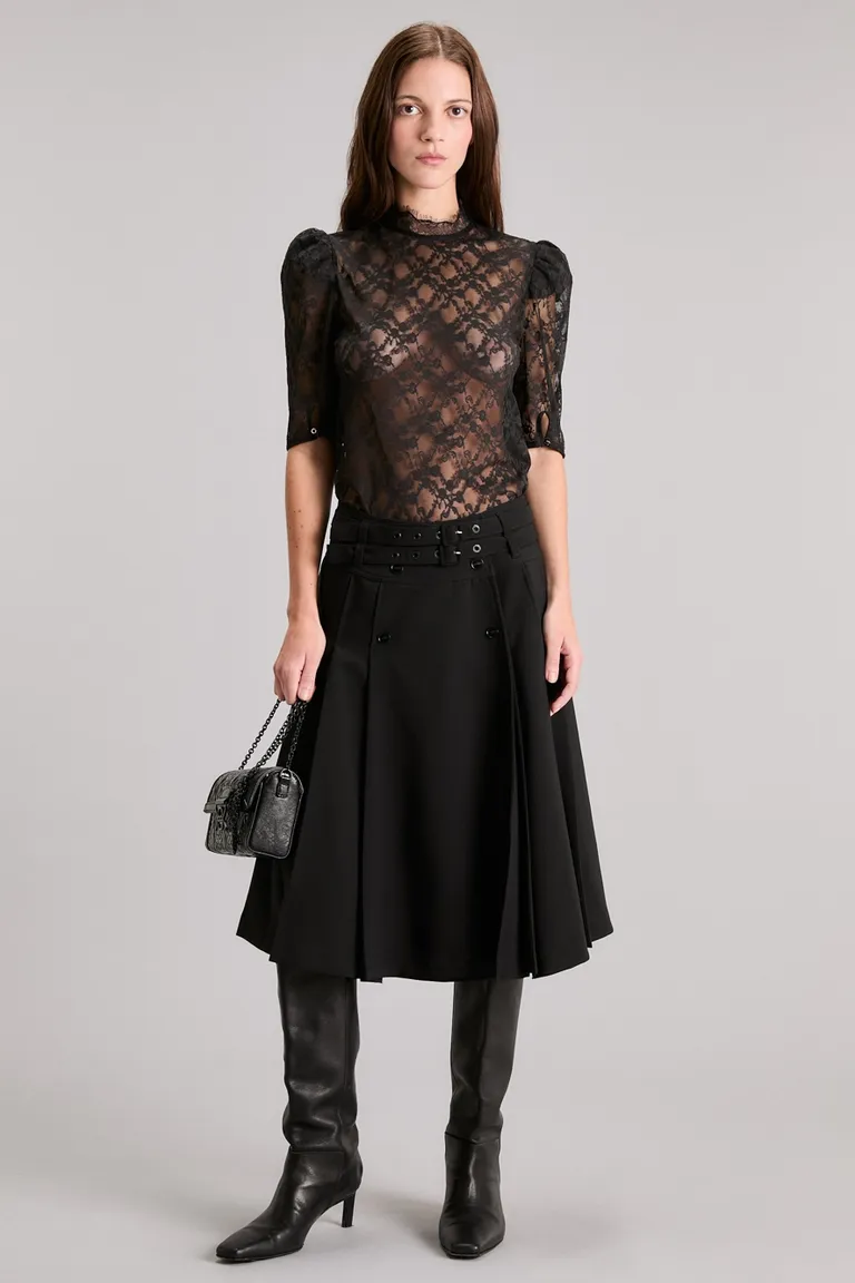 Falda midi negra con tablas y cinturones forrados - Colección Last Romantics de Kosiuko en Faldas para argentina