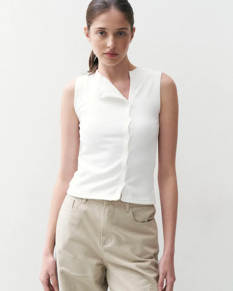 Musculosa blanca con abotonado lateral de algodón para mujer de Sky en Tops para argentina