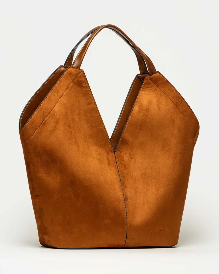 Bolso shopper de diseño geométrico con estructura minimalista y compartimento interno organizador de Prüne en Bolsos y Carteras para argentina