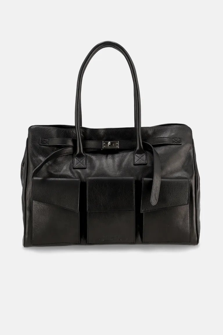 Bolso de cuero negro estilo cargo con tres bolsillos y cierre magnético de Justaosadia en Bolsos y Carteras para argentina