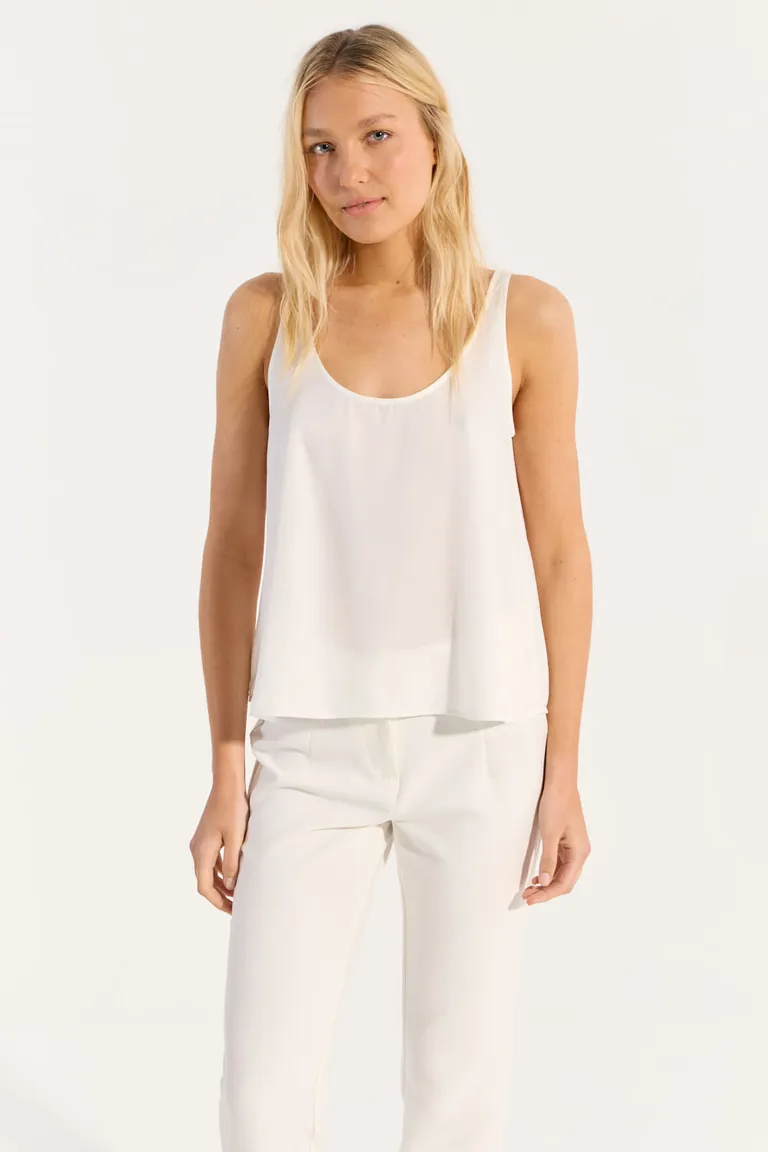 Elegante top de satén con corte holgado y escote redondo para mujer de Portsaid en Tops para argentina