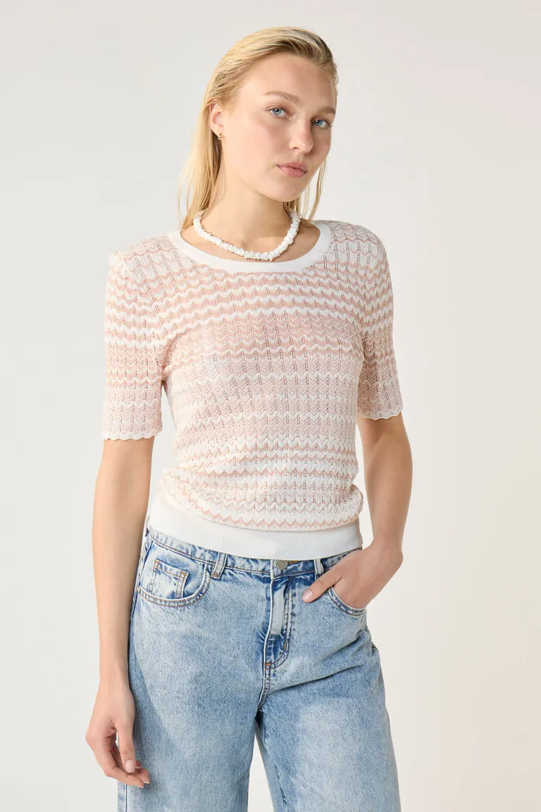 Remera tejida con patrón zigzag y escote redondo ajustada al cuerpo de Cuesta Blanca en Remeras para argentina