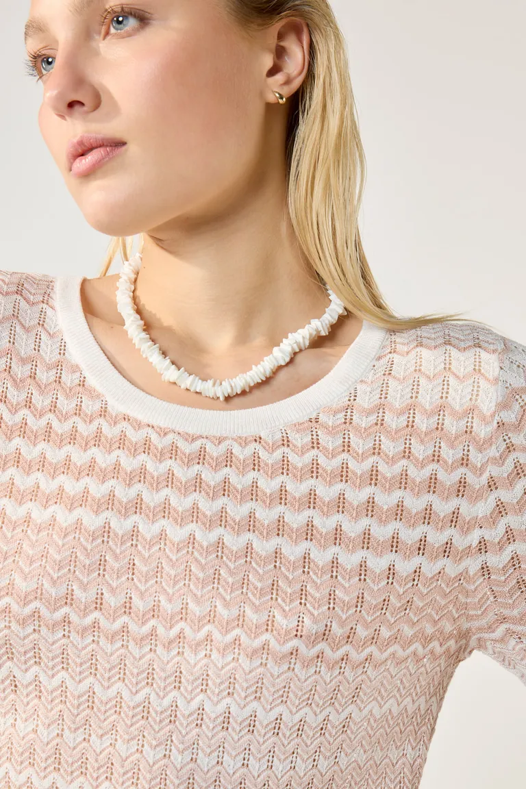 Remera tejida con patrón zigzag y escote redondo ajustada al cuerpo de Cuesta Blanca en Remeras para argentina