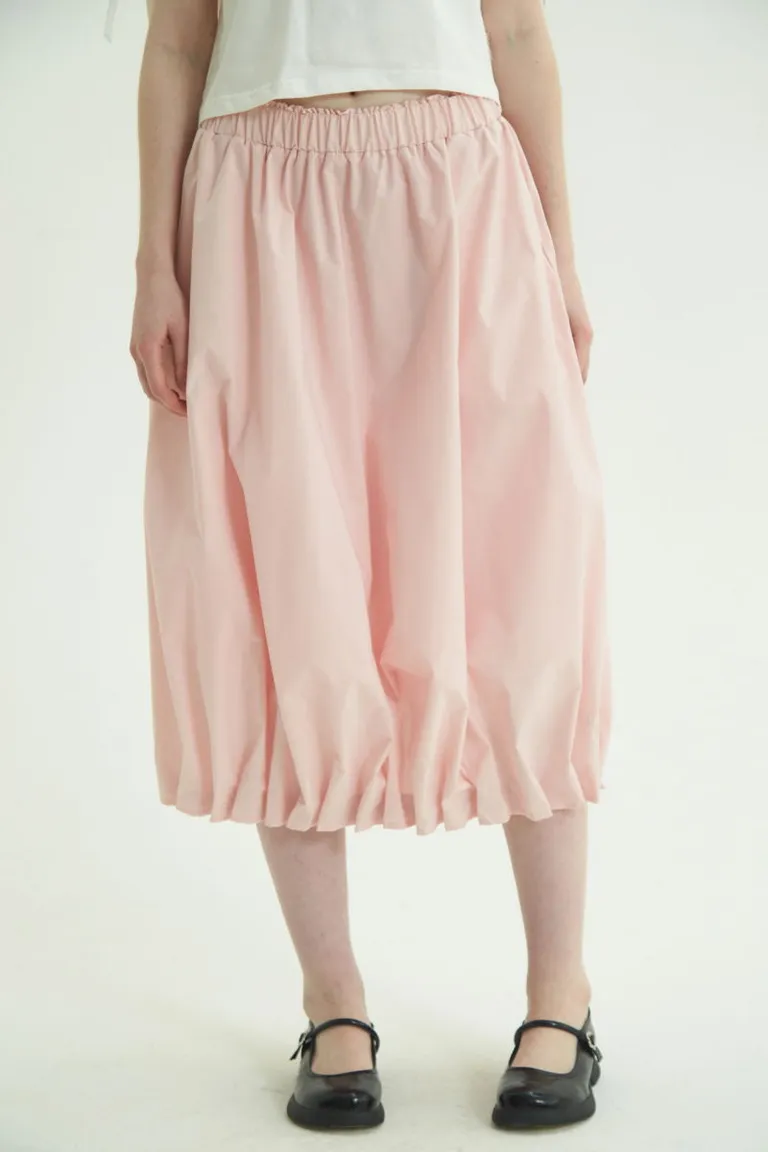 Falda midi rosa con silueta balloon y bordado en la cintura de Las Pepas en Faldas para argentina