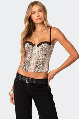 Corset denim piel serpiente de Edikted en Tops para argentina