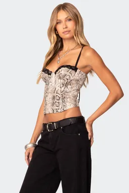Corset denim piel serpiente de Edikted en Tops para argentina