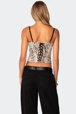 Corset denim piel serpiente de Edikted en Tops para argentina