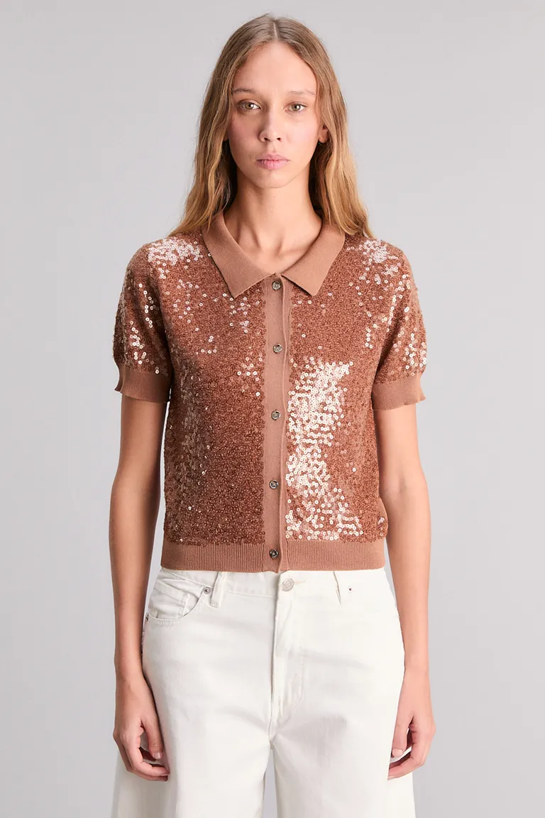 Cardigan de punto regular con lentejuelas en marrón para mujer de Kosiuko en Buzos y Sweaters para argentina