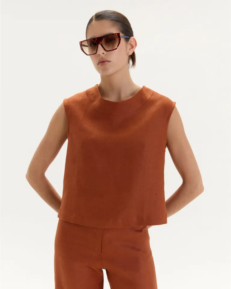 Top sin mangas de corte recto y escote redondo en color naranja de Blue Sheep en Tops para argentina