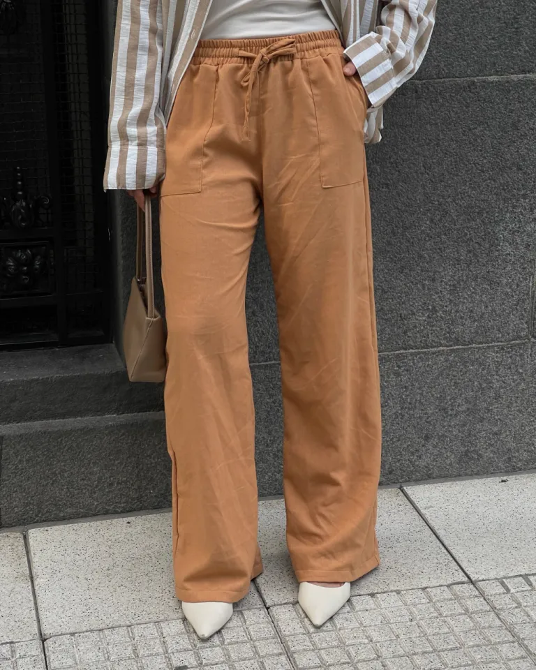 Pantalones palazzo de lino con cintura elástica y bolsillos laterales de Lemmon en Pantalones para argentina