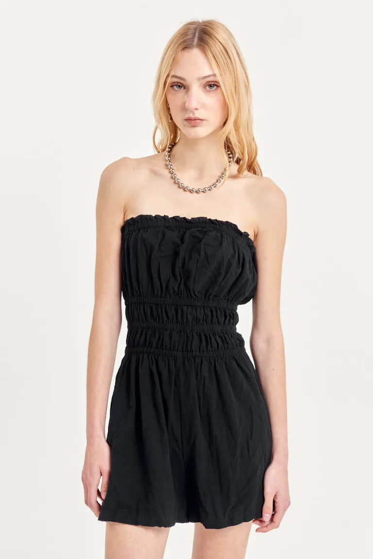 Vestido corto fruncido de algodón con detalles en volados de 47 Street en Vestidos para argentina