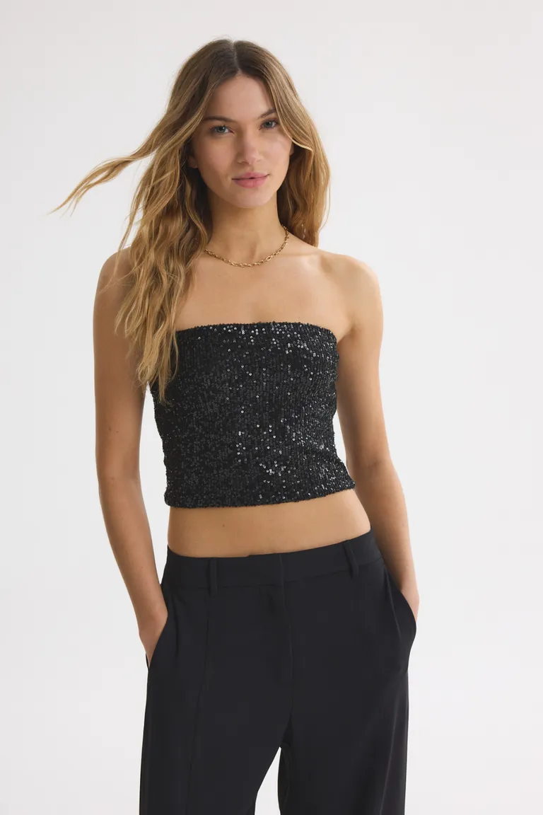 Top sin mangas de corte strapless con detalles brillantes de Akiabara en Tops para argentina